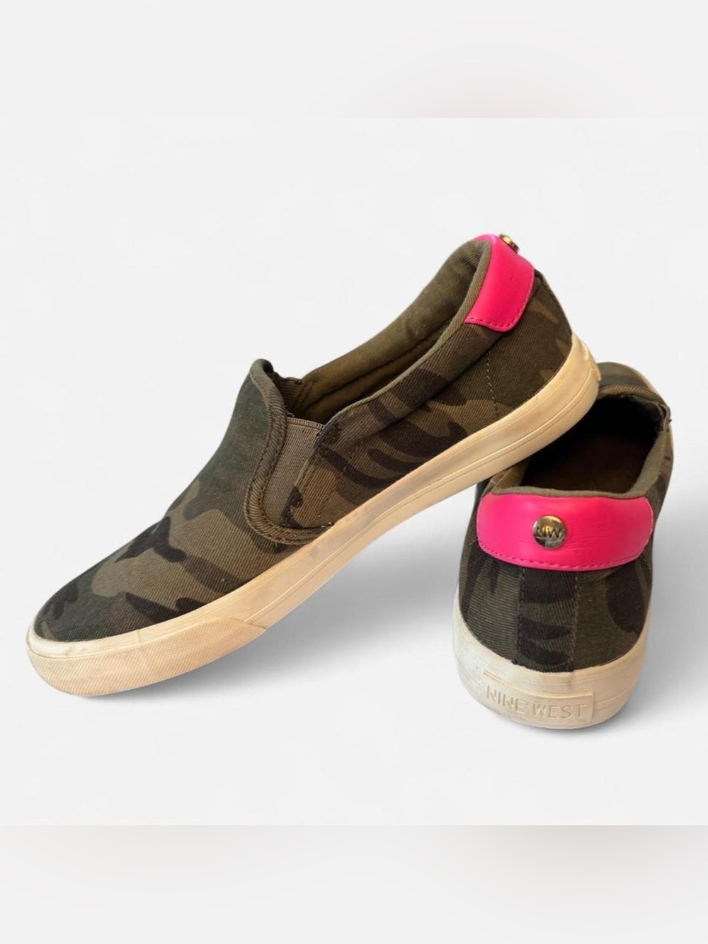 Nine West Lala Camo Neon Pink Slip-On Sneakers Size 8M